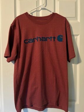 Carhartt Men's Short Sleeve Logo Tee - Maroon with Navy Logo